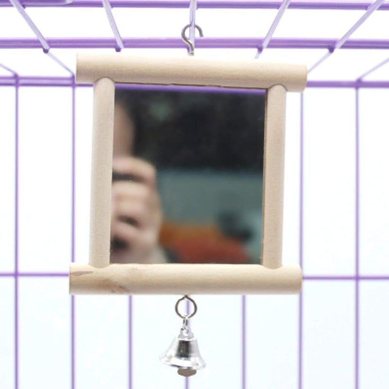 Litewoo Bird Mirror Wooden Hanging Swing Interactive Play Toys for Small Parrot Budgies Macaw African Grey Parakeet Cockatiel Conure Lovebird Cage Accessories (Bird Mirror with Bell-ONE) - Image 3